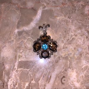 Smokey quartz and blue turquoise pendant